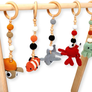 Baby Sensory Play Gym, Hanging Baby Gym Toys, Crochet Rattle Toy, Wooden Baby