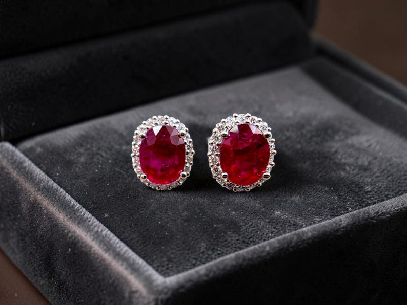 Deep Vivid Red Ruby Stud Earrings