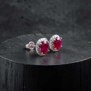 Deep Vivid Red Ruby Stud Earrings