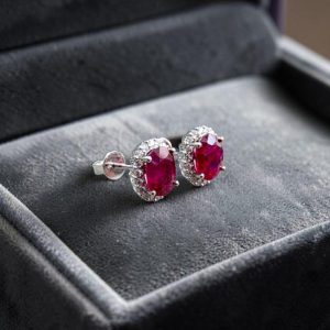 Deep Vivid Red Ruby Stud Earrings