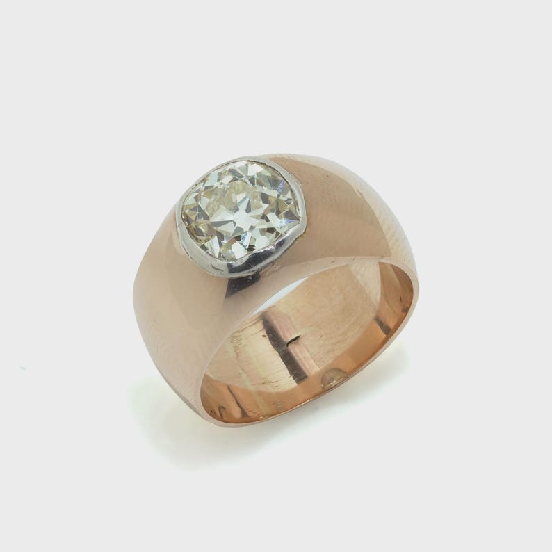 Antique Russian Old Cushion Cut Diamond Ring