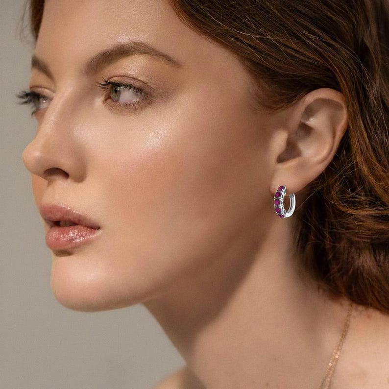 Natural Ruby Hoop Earrings