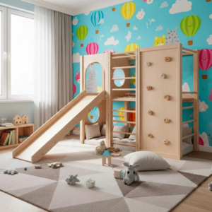 Wooden Kids Playground with Slide & Climbing Wall – Safe Home Playset for Active Fun