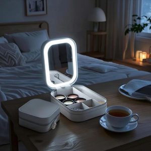 Travel Makeup Bag with LED Mirror, Portable Lighted Cosmetic Case, Rechargeable Vanity Organizer