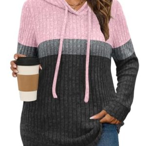 Ribbed Knit Pullover Hoodie