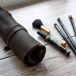 Leather brush roll,Leather brush holder,Leather brush case,Portable makeup roll,Makeup brush roll
