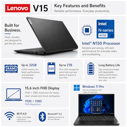 15.6 Inch Business Laptop 16GB RAM Full HD Extended Storage