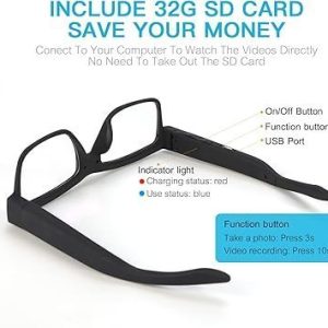 1080p HDCamera Smart Video Recording Glasses-Outdoor Sport Glasses with Camera Wearable Eyeglass (Include 32G Memory Card)