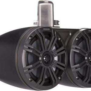 Kicker 45KMTDC65 Marine Tower Speakers with Swivel Clamps & 45KM654L Speakers Charcoal Grills with Black Enclosures