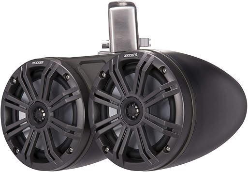 Kicker 45KMTDC65 Marine Tower Speakers with Swivel Clamps & 45KM654L Speakers Charcoal Grills with Black Enclosures