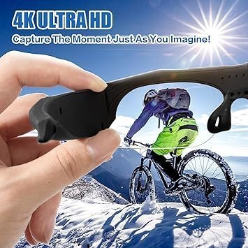 4K HD Sport Camera with WiFi, Camera Sunglasses with UV400 Protection Polarized Lenses+Clear/Yellow Lens for Outdoor Sports Supports iOS&Android (64GB TF Card Included)