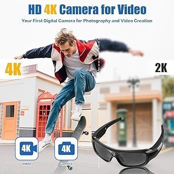 4K 2160P FHD Sports & Action Video Camera, Camera Sunglasses with UV400 Protection Polarized Lenses+Clear/Dazzle Yellow Lens for for Outdoor Sports(64GB TF Card Included)