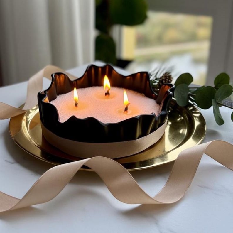 Large Sand Wax Candle in Plaster Bowl | Pearled, Refillable, Scented | Home Decor