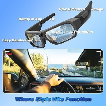 2025 Upgrade Camera Glasses 4K, Smart Glasses Camera for Men Women, Smart Sunglasses with UV400 Protection, Video Glasses for Outdoor Activities, Hiking, Cycling, Riding, Climbing, Driving