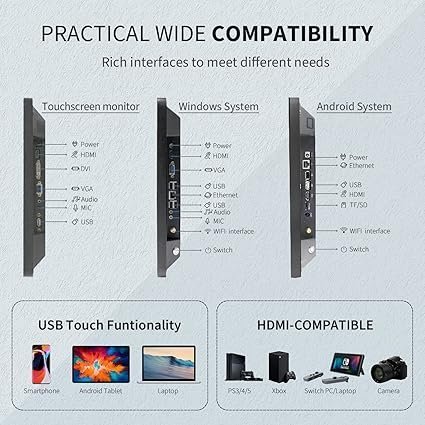 27 inch Android 11 Touchscreen Monitor Tablet, 16:9 FHD 1080P, WiFi & BT, Built-in Speakers, RK3568 4GB RAM & 32GB ROM, Smart Board for Classroom, Meeting & Game