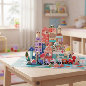Wooden Castle and City Blocks: Kids Educational Vehicle Shape Toy Set