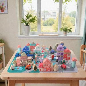 Wooden Castle and City Blocks: Kids Educational Vehicle Shape Toy Set
