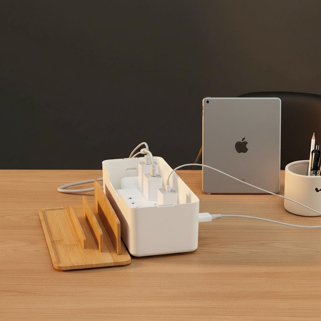 Bamboo Charging Desk Organiser