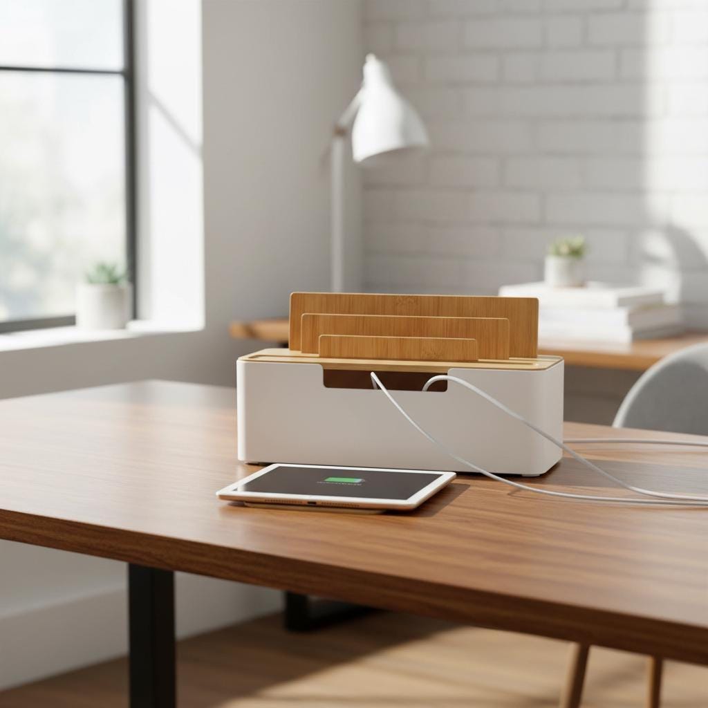 Bamboo Charging Desk Organiser
