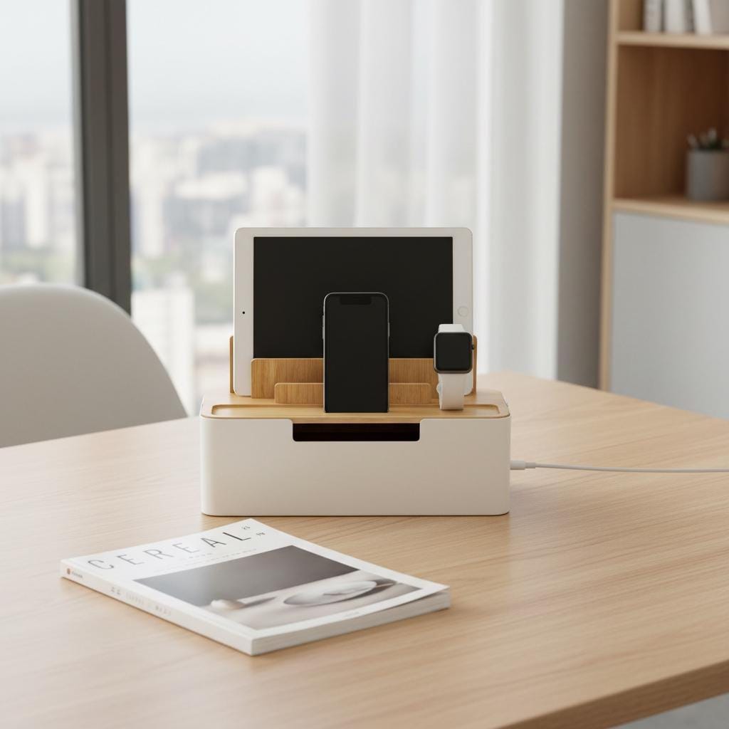 Bamboo Charging Desk Organiser