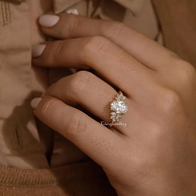 Moissanite Engagement Ring, Vintage Oval Diamond Wedding Ring,