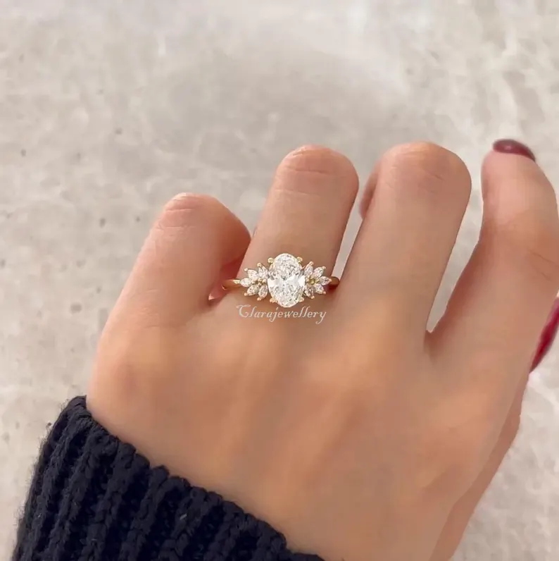 Moissanite Engagement Ring, Vintage Oval Diamond Wedding Ring,