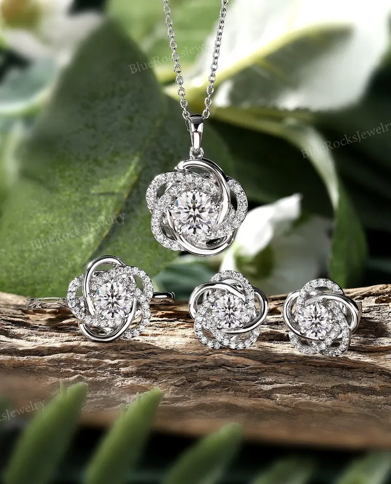 Unique Infinity Knot Moissanite Jewelry Set,