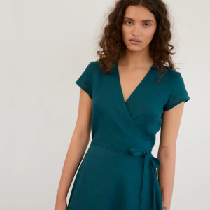 Teal Linen Wrap Dress