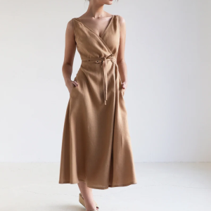 Wrap sleeveless linen dress