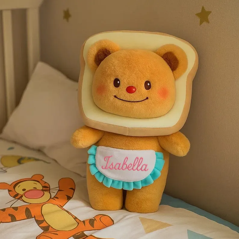 Personalized Toast Bear Plush-Custom Name Stuffed Animal for Kids,Kawaii Gift for Girls,Cute Soft Toy for Birthday or Room Decor